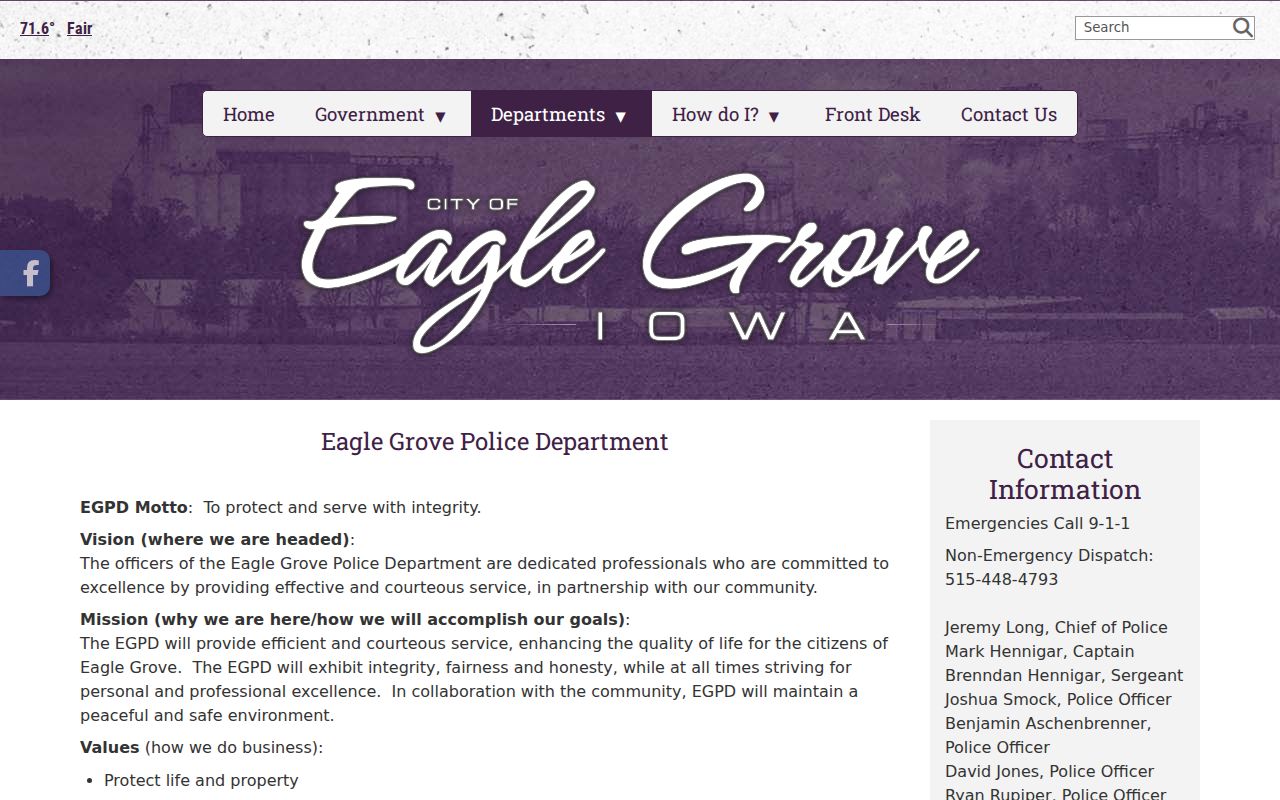 Eagle Grove criminal history police department contact page
