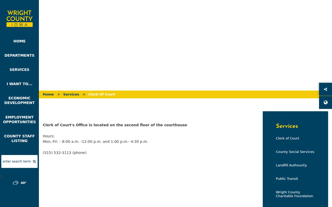 Wright County criminal court case clerk access page